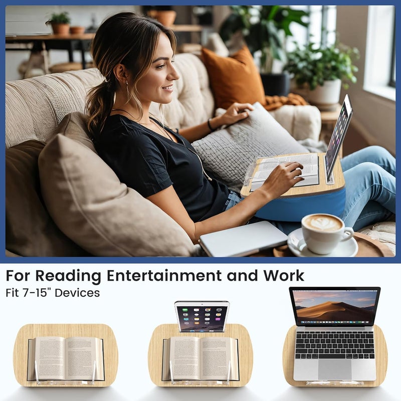 SUETPRYE SUETPYE Beanbag Lap Book Holder for Reading Hands Free Comfortable Reading Pillow Stand Minimize Neck Strain Ideal Gifts for Book Reading Lovers in Bed or Anywhere Else with Book Rest(Blue) - Image 3